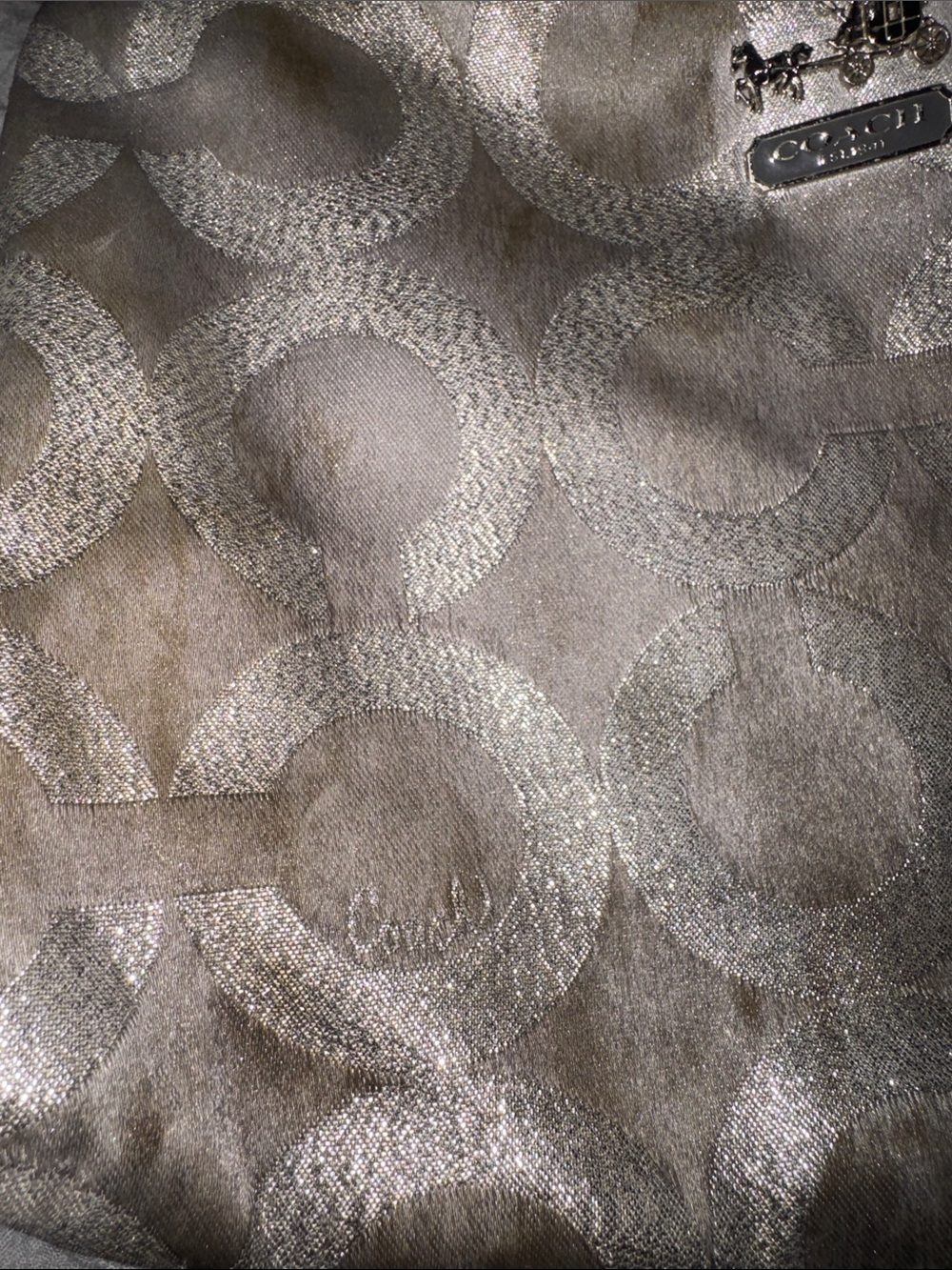 Coach Metallic Signature Hobo Shoulder Bag in Silver Gray - Picture 4 of 4